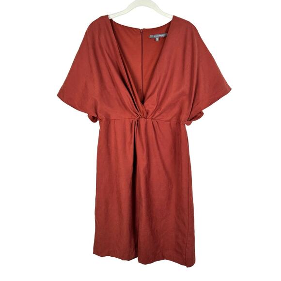 Julia Jordan Dress Womens 10 Flutter Sleeve Twist Front V Neck Sheath in Rust - Picture 5 of 11